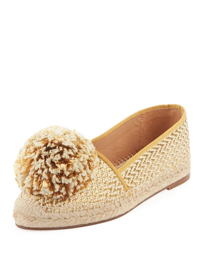 Aquazzura Raffia Puff Flat Espadrilles In White