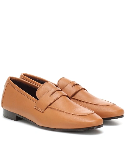 Bougeotte Acajou Leather Penny Loafers In Brown