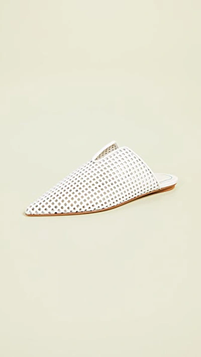 Tibi Casey Perforated Leather Mules In Bright White