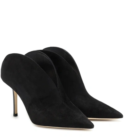 Jimmy Choo Loris 85 Point-toe Suede Mules In Black