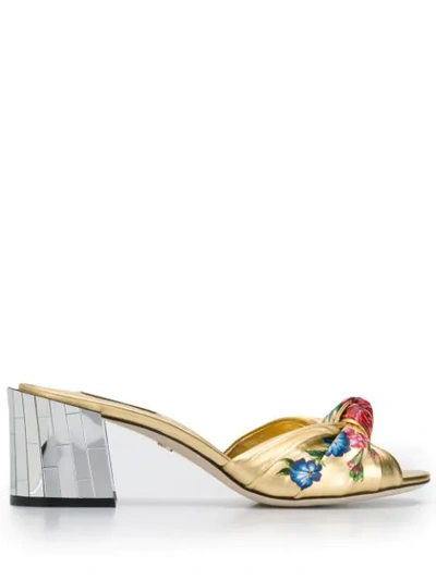 Dolce & Gabbana Floral Knotted Block-heel Slides In Gold