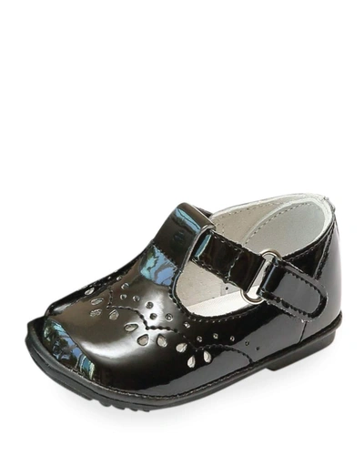 L'amour Shoes Kids' Girl's Birdie Patent Leather T-strap Brogue Mary Jane, Baby In Black