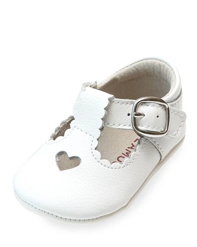 L'amour Shoes Kids' Girl's Rosale Heart Cutout Leather Mary Jane Crib Shoes, Baby In White