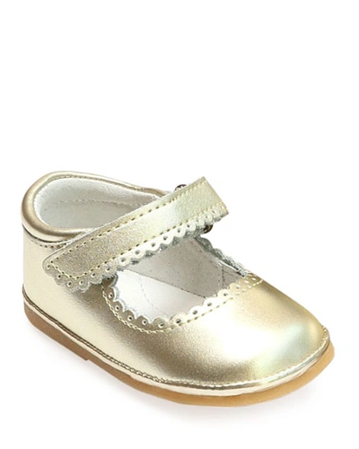 L'amour Shoes Girl's Cara Scalloped Metallic Leather Mary Jane, Baby In Yellow