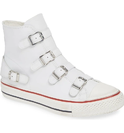 Ash Virgin Buckle High-top Leather Sneakers In White/ White