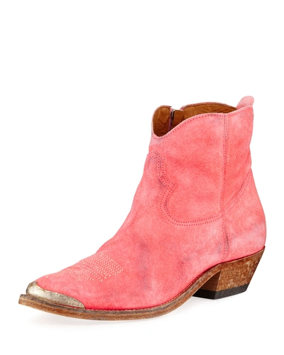 Golden Goose Young Distressed Leather Ankle Boots In Pink