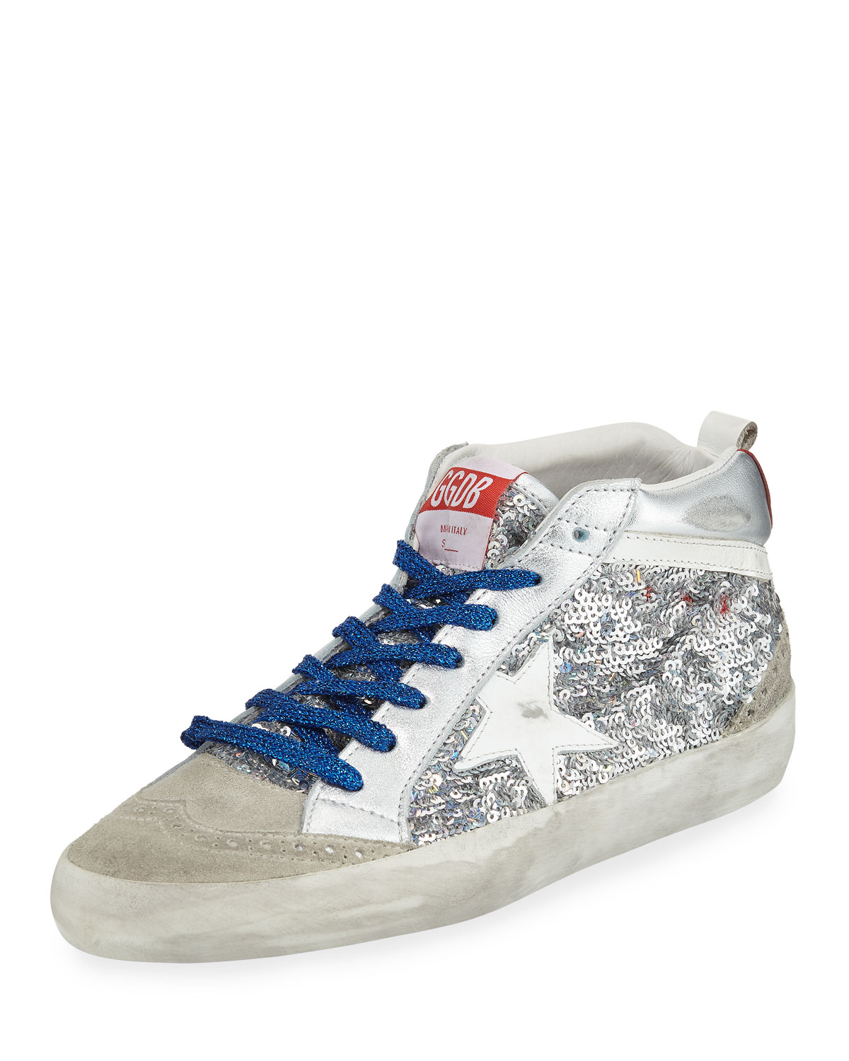 Golden Goose Mid Star High-Top Sneakers In Silver | ModeSens