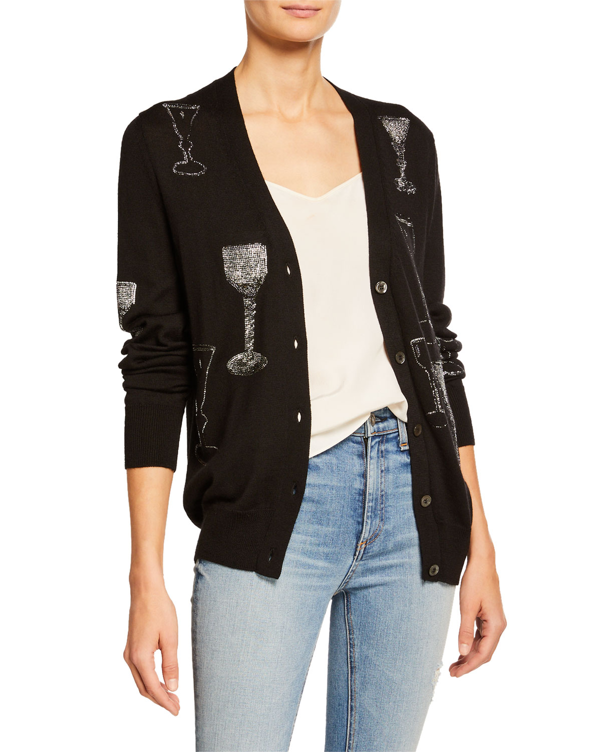 Libertine Wine Glasses Embellished Cashmere Cardigan In Black ModeSens