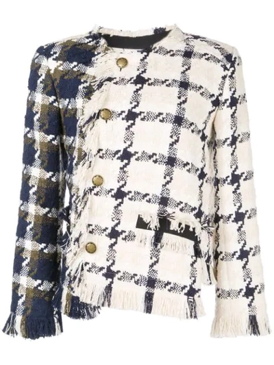 Monse Asymmetric Fringed Cotton-blend Tweed Jacket In Navy
