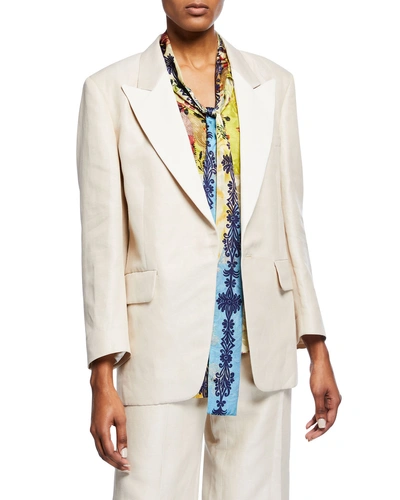 Oscar De La Renta Linen Peak-lapel Blazer In Beige