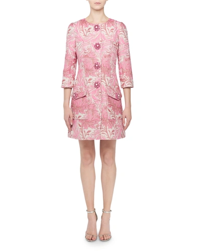 Andrew Gn Jacquard Button-front Coat In Pink Pattern