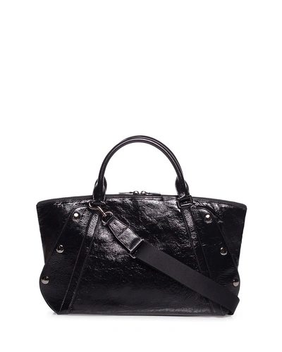 Akris Aimee Crinkled Patent Satchel Bag In Black