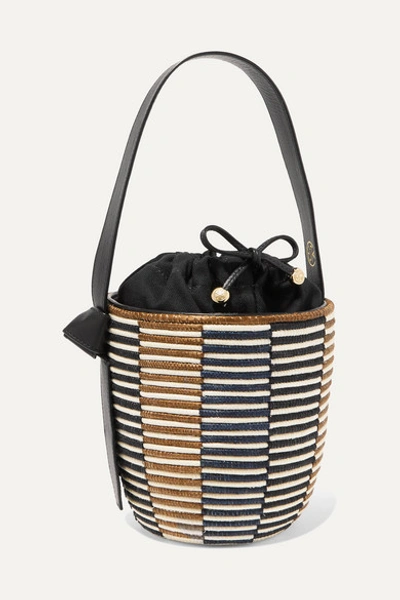 Cesta Collective Lunchpail Leather-trimmed Woven Sisal Bucket Bag In Brown
