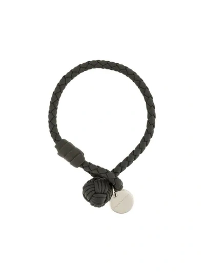 Bottega Veneta Knot Woven Leather Bracelet In Grey