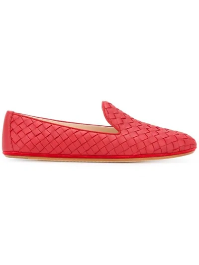 Bottega Veneta Intrecciato Weave Slippers In Red