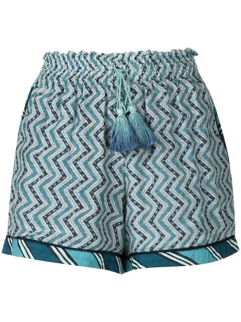 Talitha Zigzag Print Ruched Shorts In Blue | ModeSens