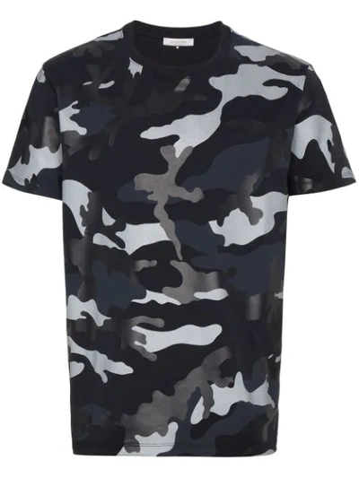 Valentino Camouflage Round Neck T Shirt In Black
