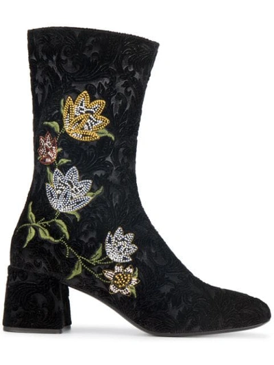 Erdem Kala Flora Embroidered 55 Boots - Black