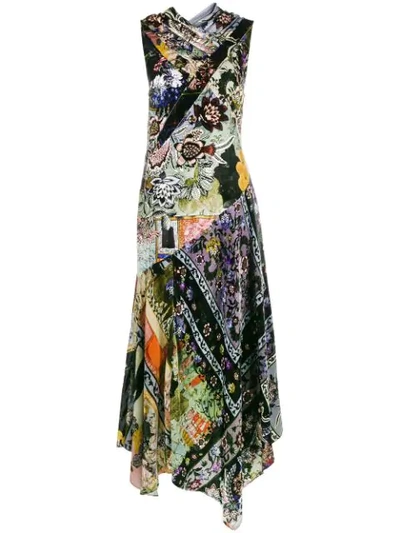 Erdem Sleeveless Floral Print Velvet Panelled Dress In Multicolour