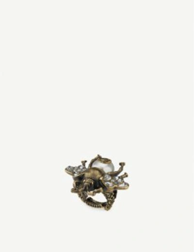 Gucci Bee Crystal And Pearl Embellished Ring