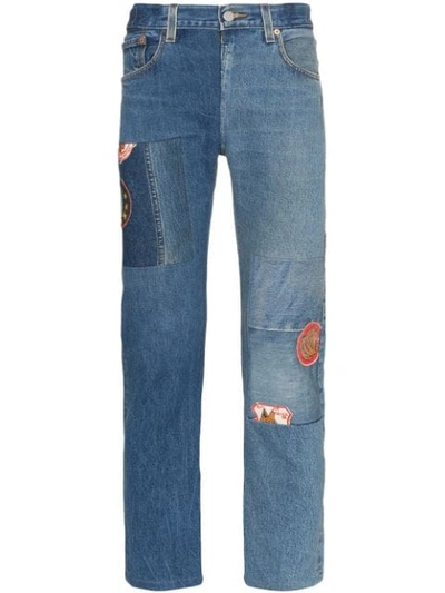 Children Of The Discordance Mid Rise Contrasting Denim Patch Jeans In Blue