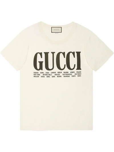 Gucci Cities Print T-shirt In Neutrals ,black