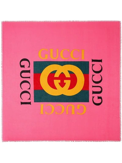 Gucci Multicoloured Vintage Logo Scarf In Pink
