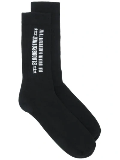 Blood Brother Embroidered Barcode Socks In Black