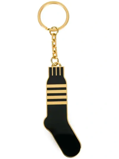 Thom Browne Striped Sock Keychain  In Black