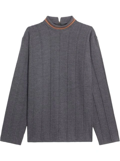 Mackintosh 0003 Grey & Orange Cotton Blend V-neck Jumper