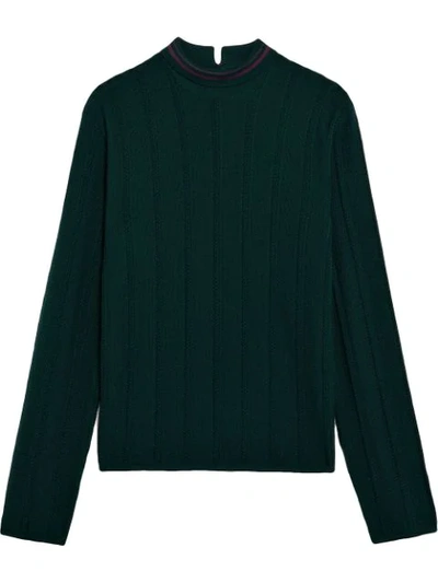 Mackintosh 0003 Green & Burgundy Cotton Blend 0003 V-neck Jumper