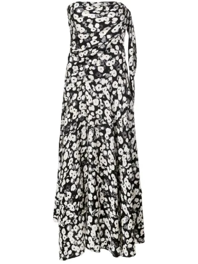 Derek Lam Strapless Knotted Poppy Print Silk Jacquard Handkerchief Dress In Black