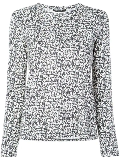 Derek Lam Crewneck Long-sleeve Poppy-print Cotton Tee In Black