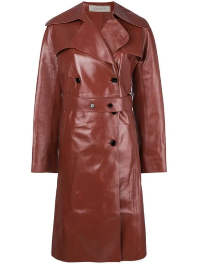 Nina Ricci Double Breasted Leather Coat In Red