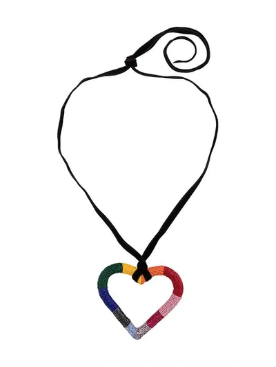 Carolina Herrera Beaded Heart Necklace In Black