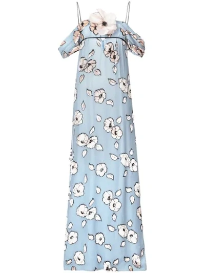 Carolina Herrera Floral Maxi Dress In Blue
