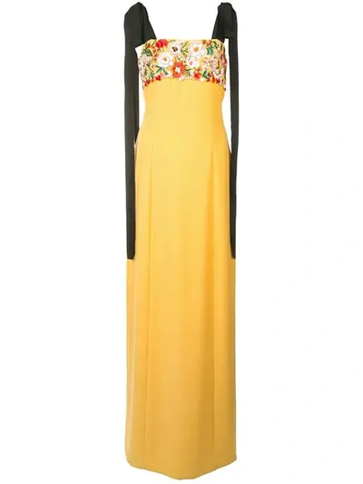 Carolina Herrera Floral Embroidered Maxi Dress In Yellow