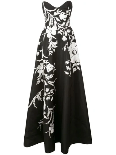 Carolina Herrera Strapless Sweetheart Threadwork Embroidered Gown In Black