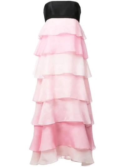 Carolina Herrera Tie-back Tiered Ruffle Silk-organza Midi Dress In Pink