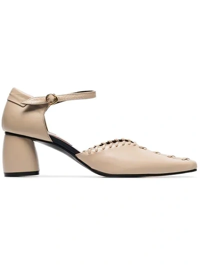 Reike Nen Neutral 60 Ankle Strap Whipstitched Leather Pumps In Neutrals
