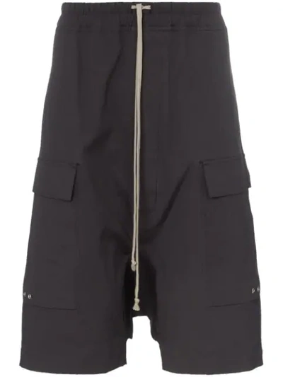 Rick Owens Drawstring Drop Crotch Cotton Blend Cargo Shorts In Grey