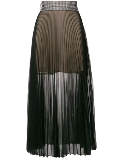 Christopher Kane Crystal Mesh Pleated Skirt In Black