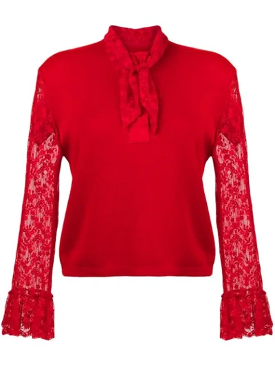Christopher Kane Lace Trim Jumper In Red
