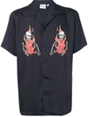 Sss World Corp Flaming Skull Print Shirt In Black