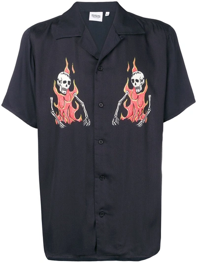 Sss World Corp Flaming Skull Print Shirt In Black
