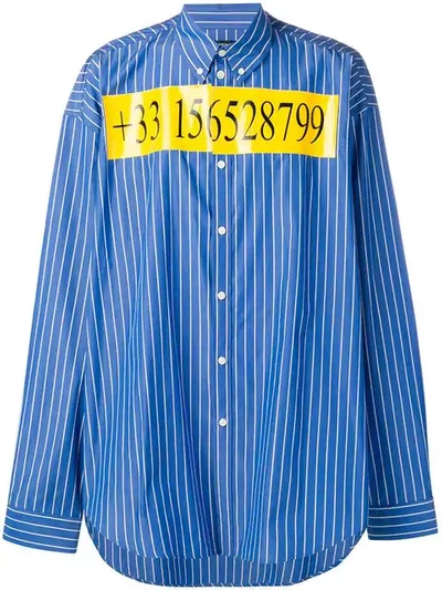 Balenciaga Hotline Number Shirt In Blue ModeSens