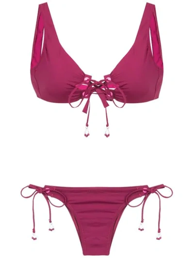 Amir Slama Lace Up Bikini In Pink