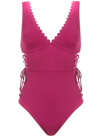 Amir Slama Lace Up Detail Swimsuit In Pink