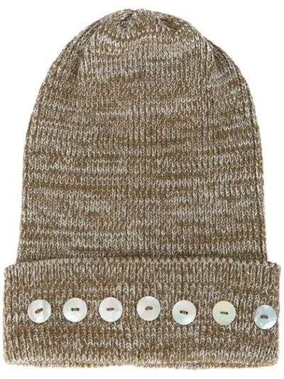 0711 Isola Button-embellished Beanie In Brown