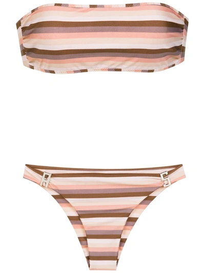 Amir Slama Striped Bikini Set In Brown